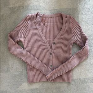 Women's cropped Ribbed Pink Cardigan Sweater